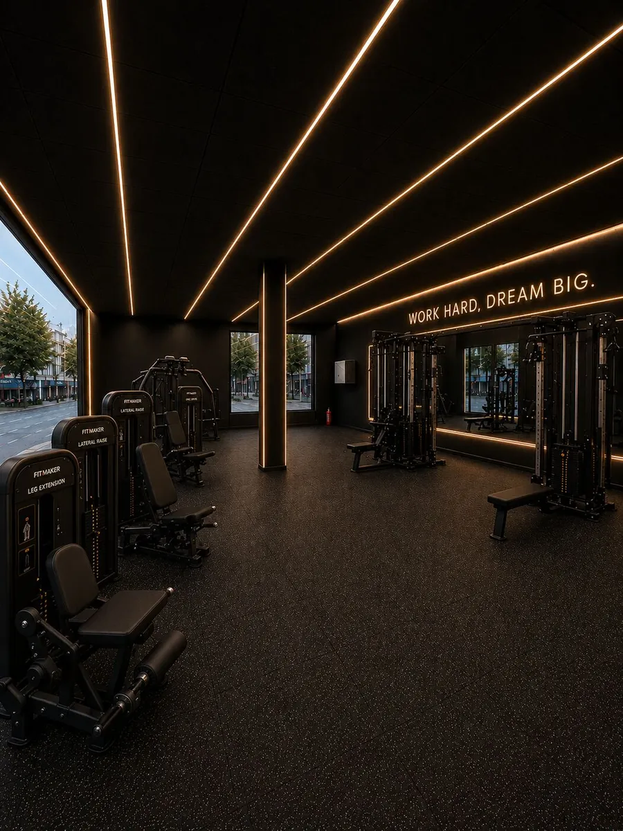 Sala principal del gimnasio con máquinas guiadas